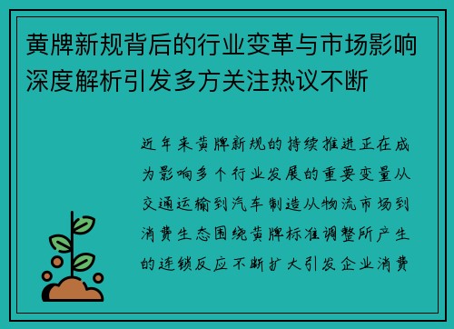 黄牌新规背后的行业变革与市场影响深度解析引发多方关注热议不断